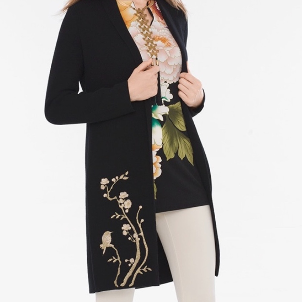 Chicos  FLORAL EMBROIDERED CARDIGAN